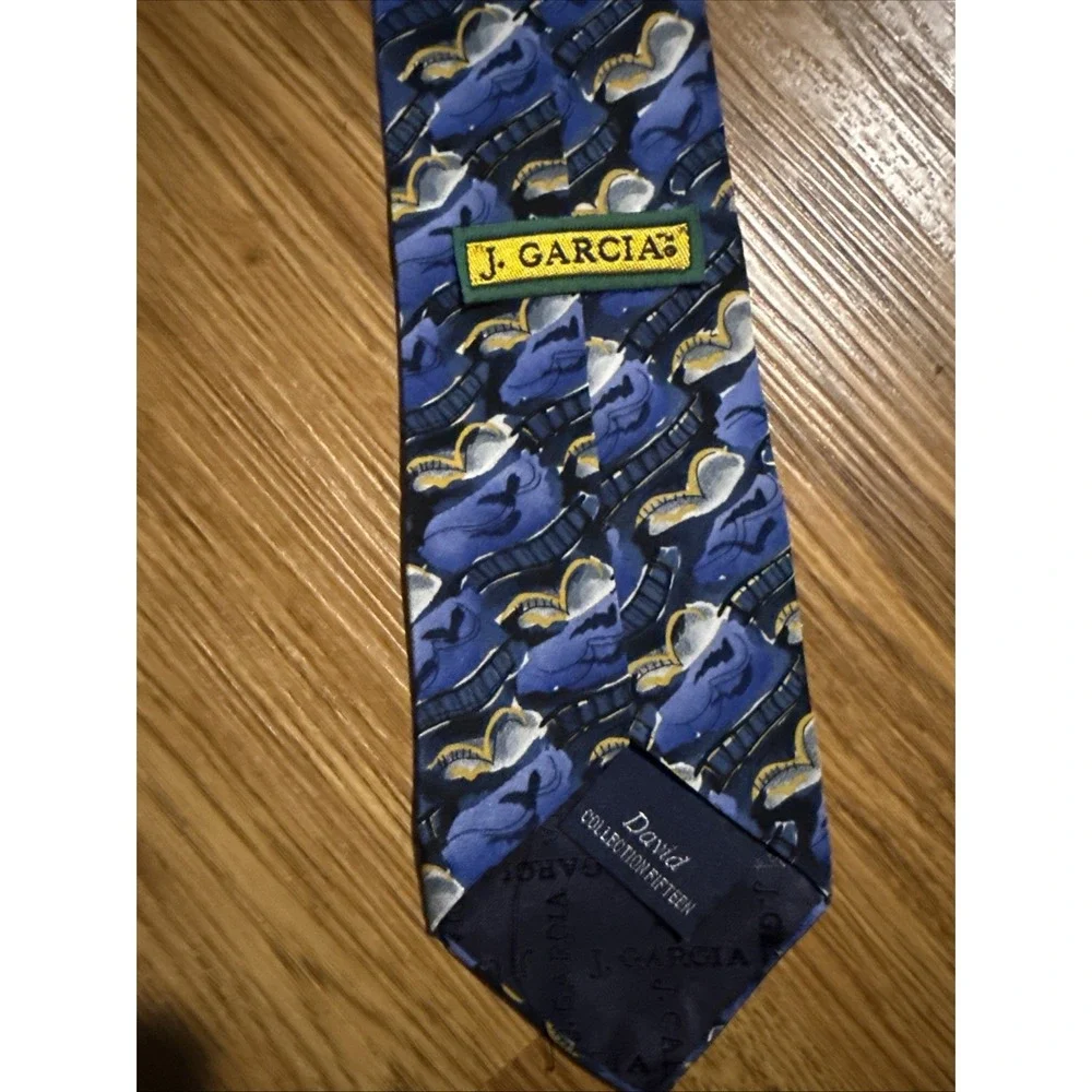 J Garcia Blue/Black/Gold‎ David Collection 15 Fifteen 100% Silk Vintage 1996 Tie